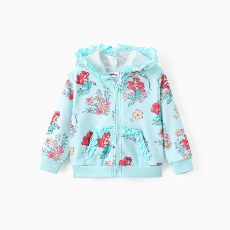 Disney Princess Baby/Toddler Girl Ariel Floral Pattern Ruffled Hooded Jacket 
 Green
