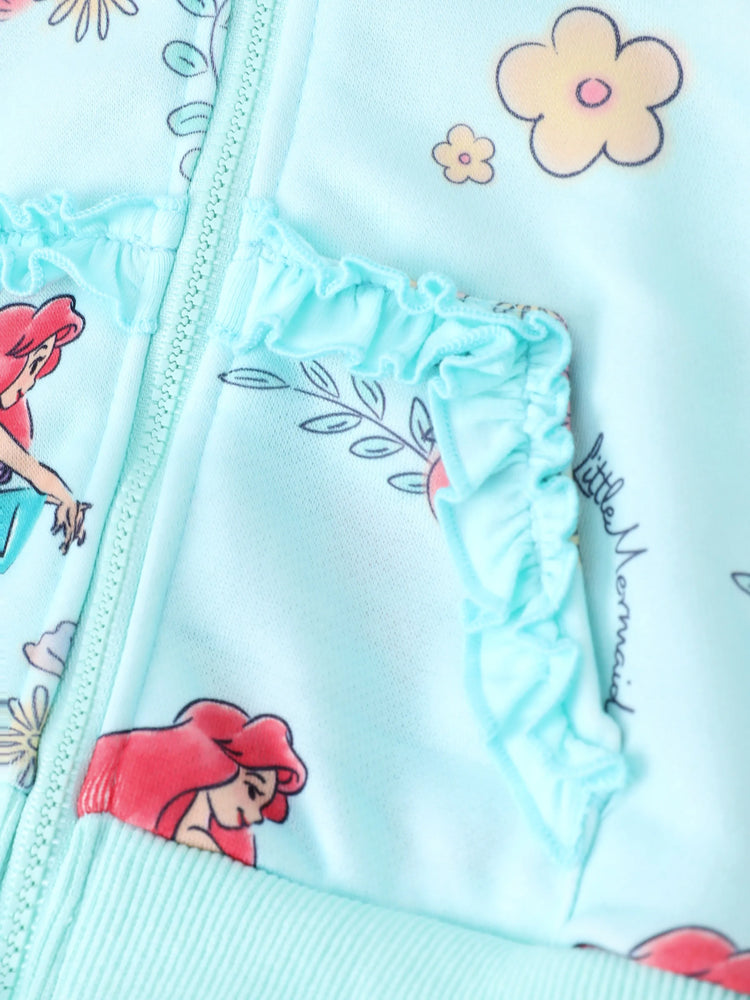 Disney Princess Baby/Toddler Girl Ariel Floral Pattern Ruffled Hooded Jacket 
 Green