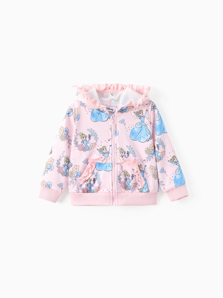Disney Princess Baby/Toddler Girl Cinderella Floral Pattern Ruffled Hooded Jacket 
 Pink