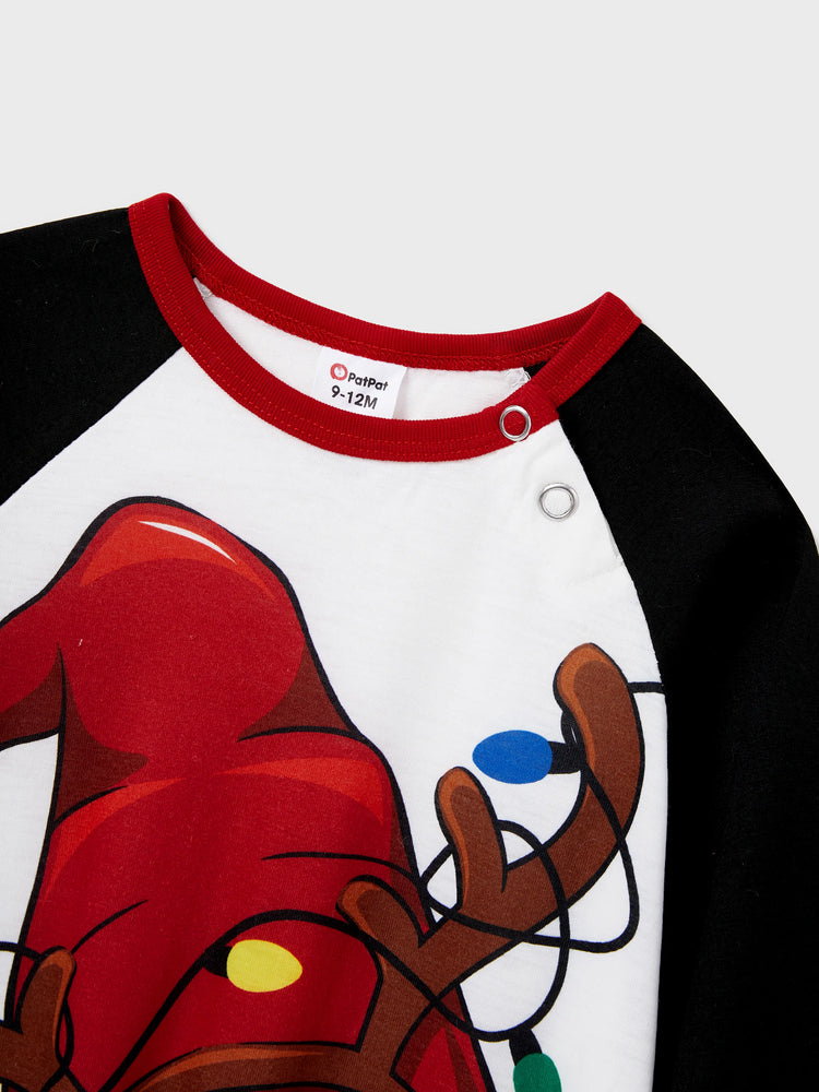 Ensemble pyjama de Noël assorti pour toute la famille, imprimé Père Noël, manches raglan et chaussettes de Noël (certifié SGS) rouge