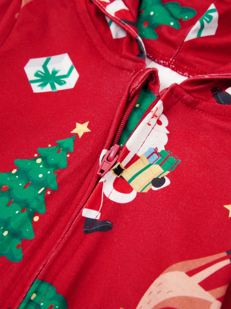 Pyjama de Noël familial, combinaison à capuche et imprimé renne 3D avec chaussettes de Noël, rouge-2