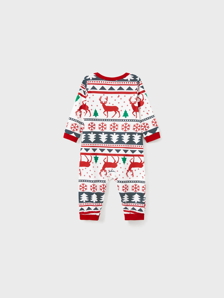 Pyjama de Noël familial à manches longues et imprimé renne avec chaussettes de Noël (certifié SGS) Rouge et blanc