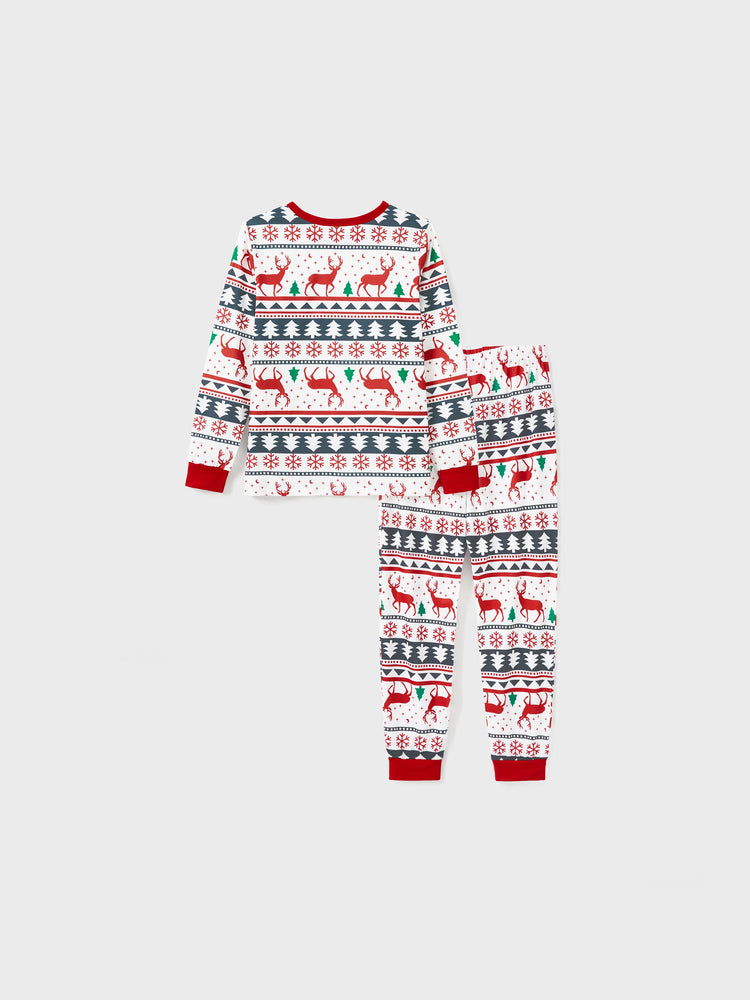 Pyjama de Noël familial à manches longues et imprimé renne avec chaussettes de Noël (certifié SGS) Rouge et blanc