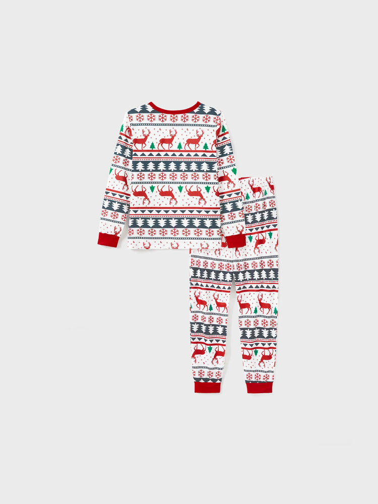 Pyjama de Noël familial à manches longues et imprimé renne avec chaussettes de Noël (certifié SGS) Rouge et blanc