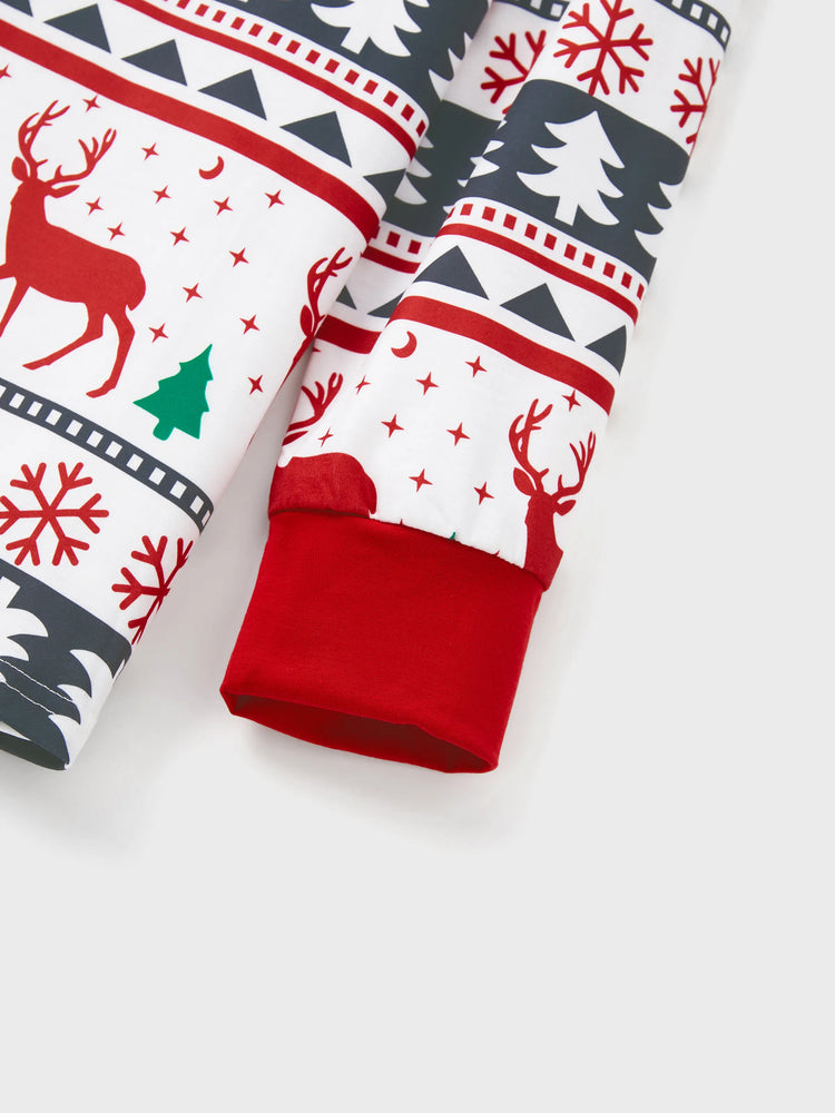 Pyjama de Noël familial à manches longues et imprimé renne avec chaussettes de Noël (certifié SGS) Rouge et blanc