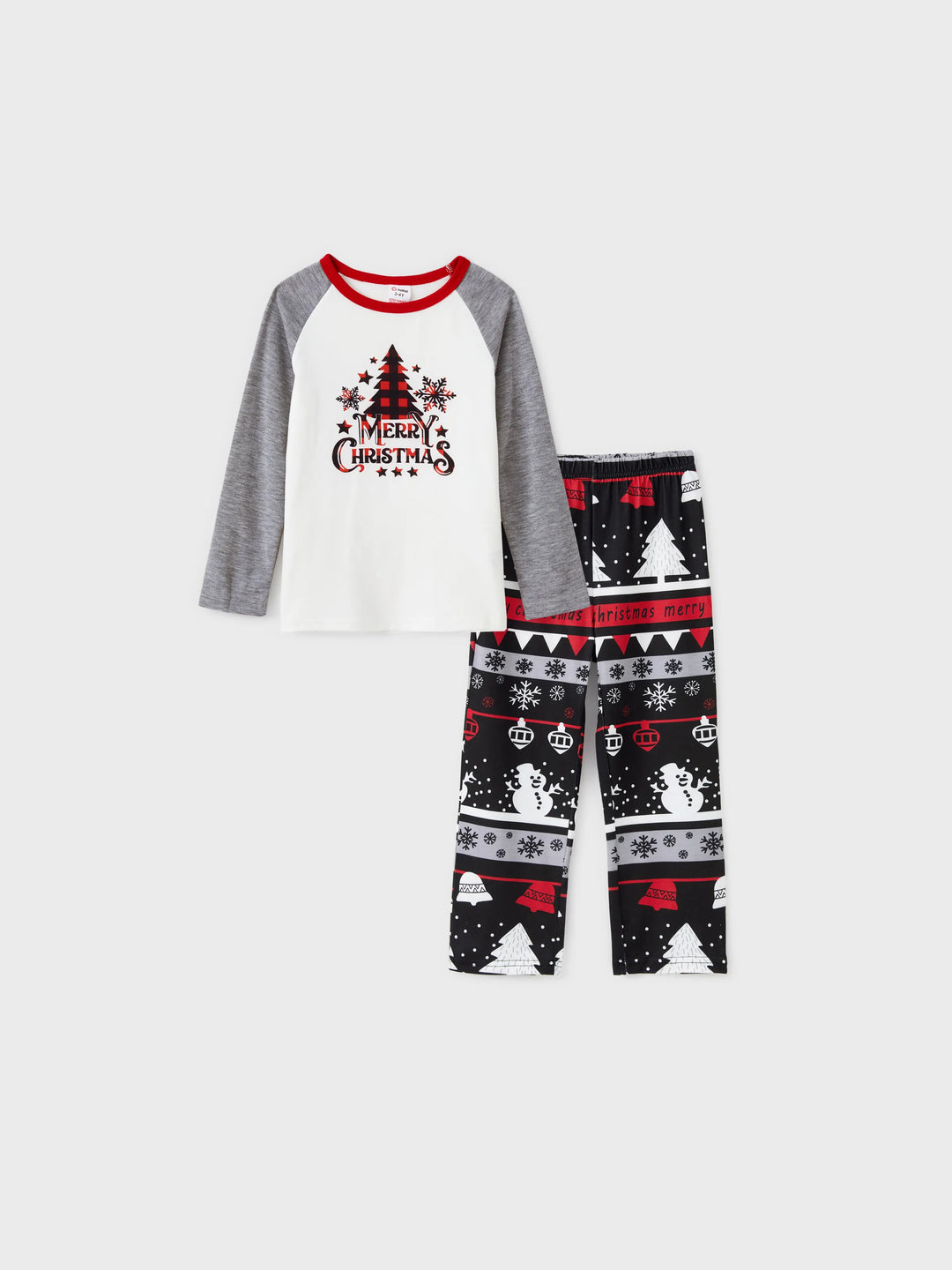 Weihnachtsbaum Schneeflocken- und Buchstaben-Print Graue Familienpassende Langarm-Pyjama-Sets mit Weihnachtssocken Grau