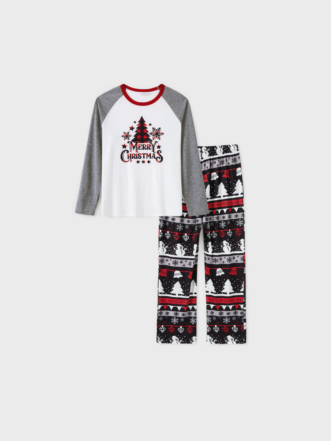 Weihnachtsbaum Schneeflocken- und Buchstaben-Print Graue Familienpassende Langarm-Pyjama-Sets mit Weihnachtssocken Grau