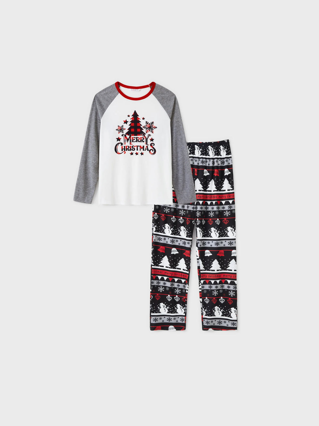 Weihnachtsbaum Schneeflocken- und Buchstaben-Print Graue Familienpassende Langarm-Pyjama-Sets mit Weihnachtssocken Grau