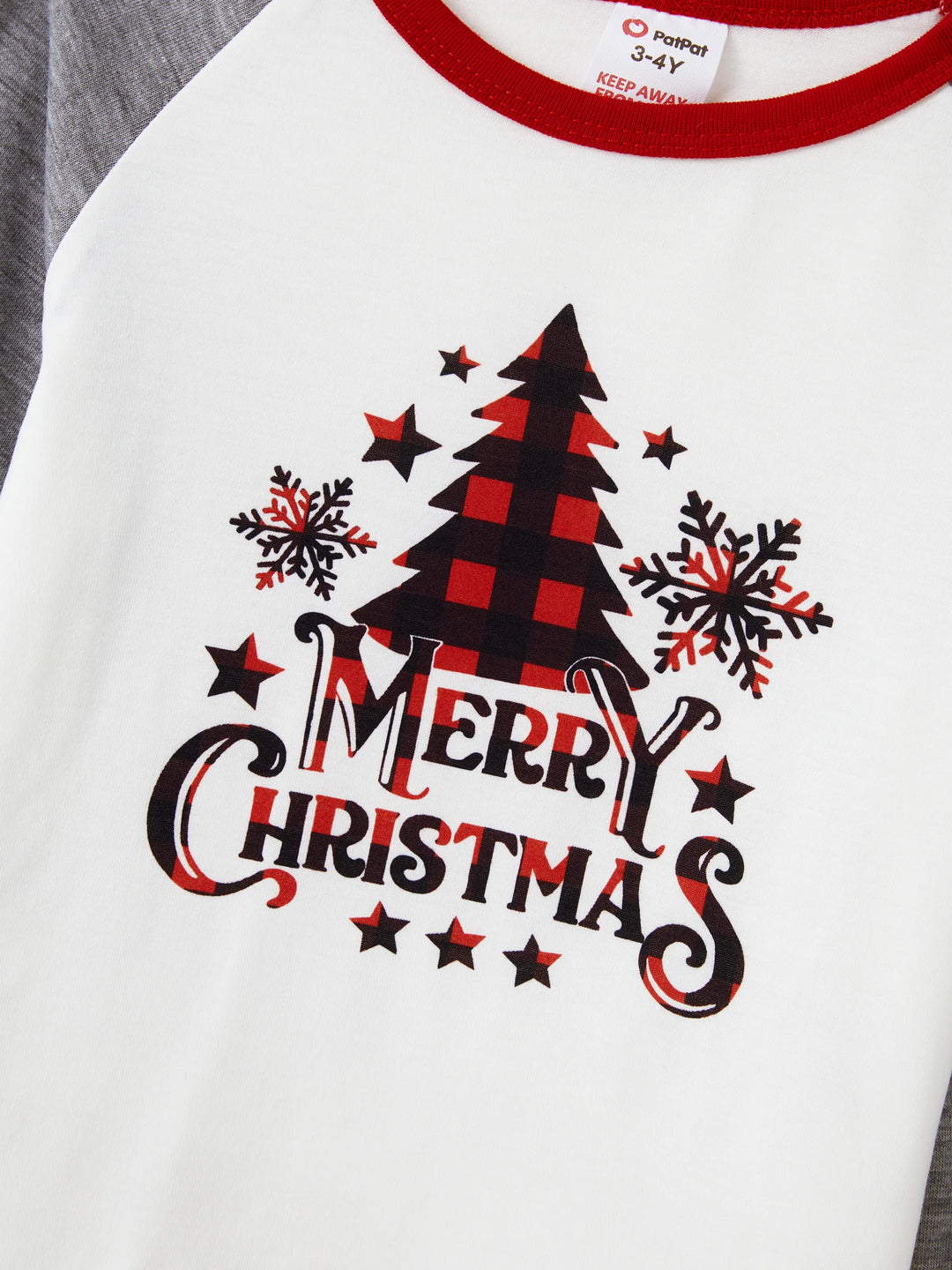 Weihnachtsbaum Schneeflocken- und Buchstaben-Print Graue Familienpassende Langarm-Pyjama-Sets mit Weihnachtssocken Grau
