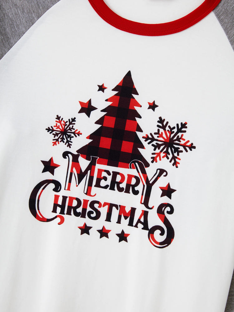 Christmas Tree Snowflake and Letters Print Grey Family Matching Long-sleeve Pajamas Sets with Christmas Socks Grey