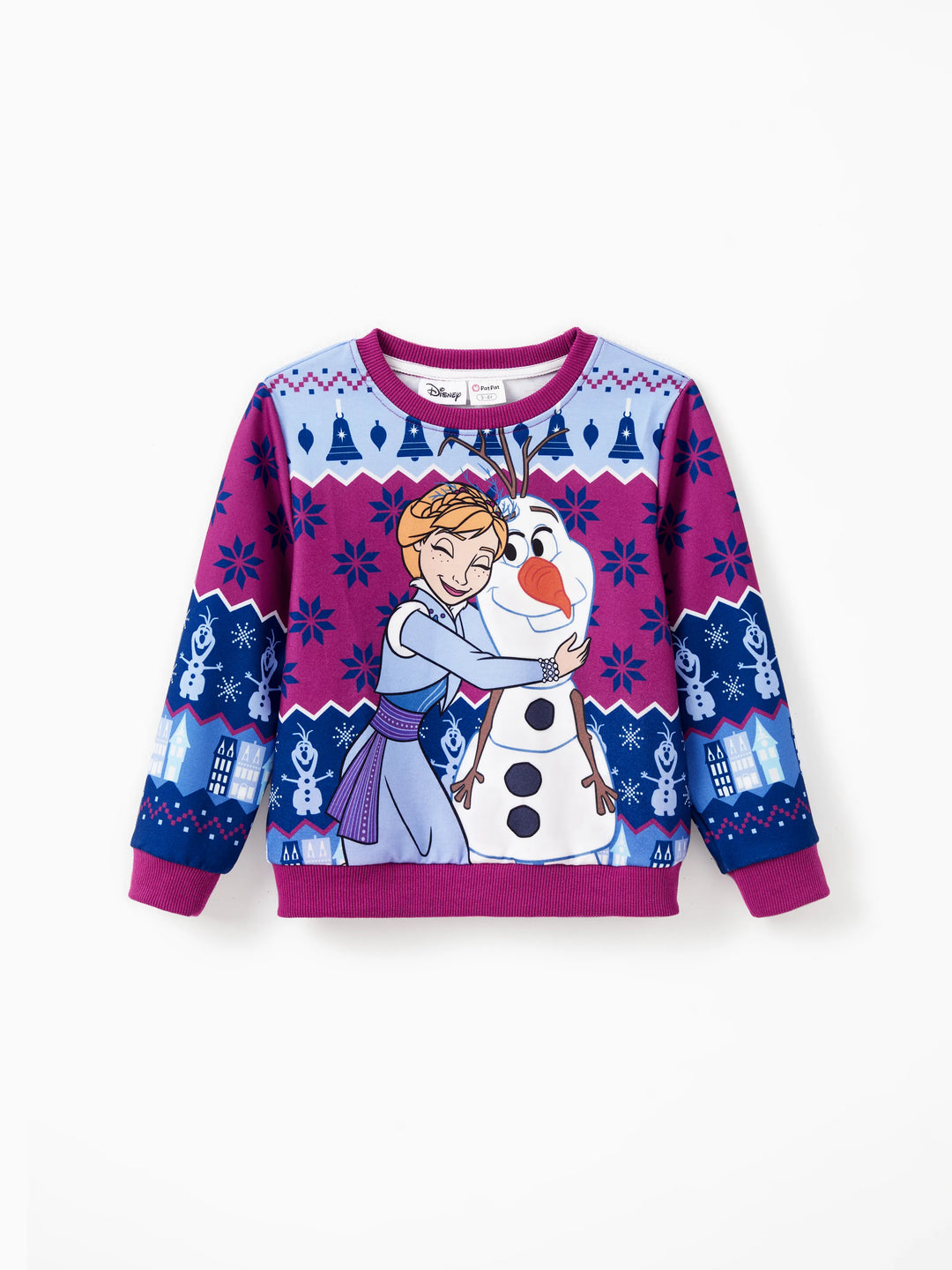 Disney Frozen Family passendes 1-teiliges langärmeliges Oberteil zu Weihnachten Elsa Anna Olaf Schneeflockenmuster  Mehrfarbig