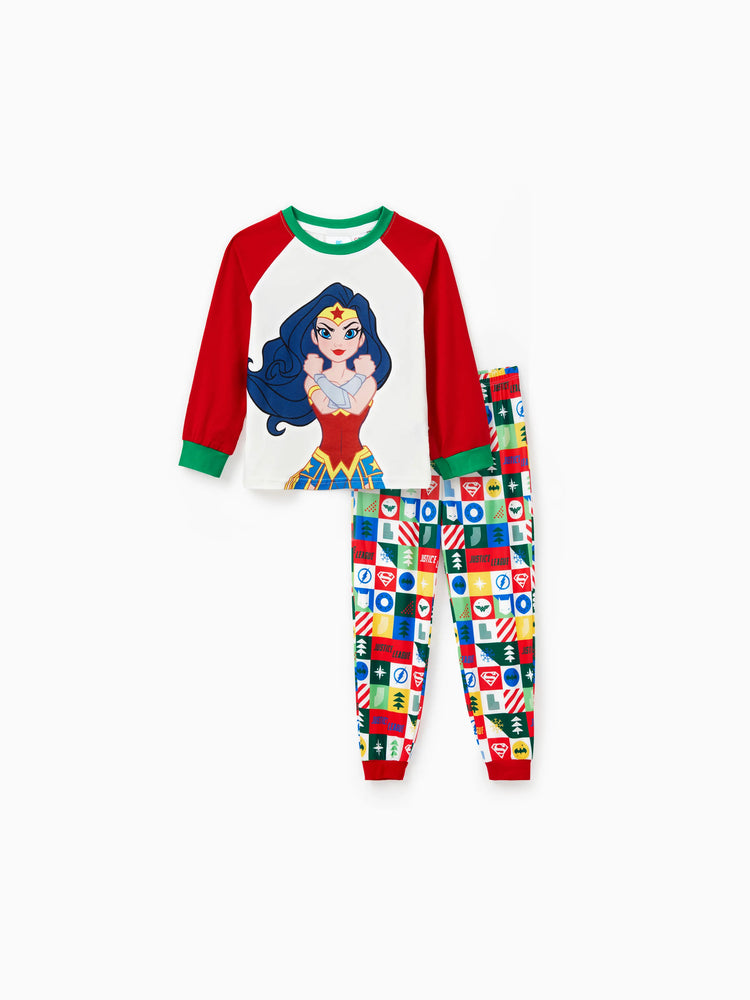 Ensemble pyjama de Noël familial assorti Batman/Sperman/Wonder Woman avec chaussettes de Noël 