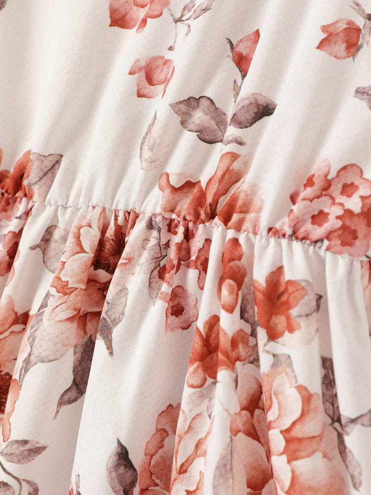 Kid Girl Floral Print Mesh Design Sleeveless Dress DarkOrange