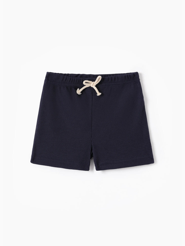 2-teiliges T-Shirt mit Raglanärmeln in Waffelmuster und einfarbigen Shorts für Kleinkinder und Jungen dunkelblau