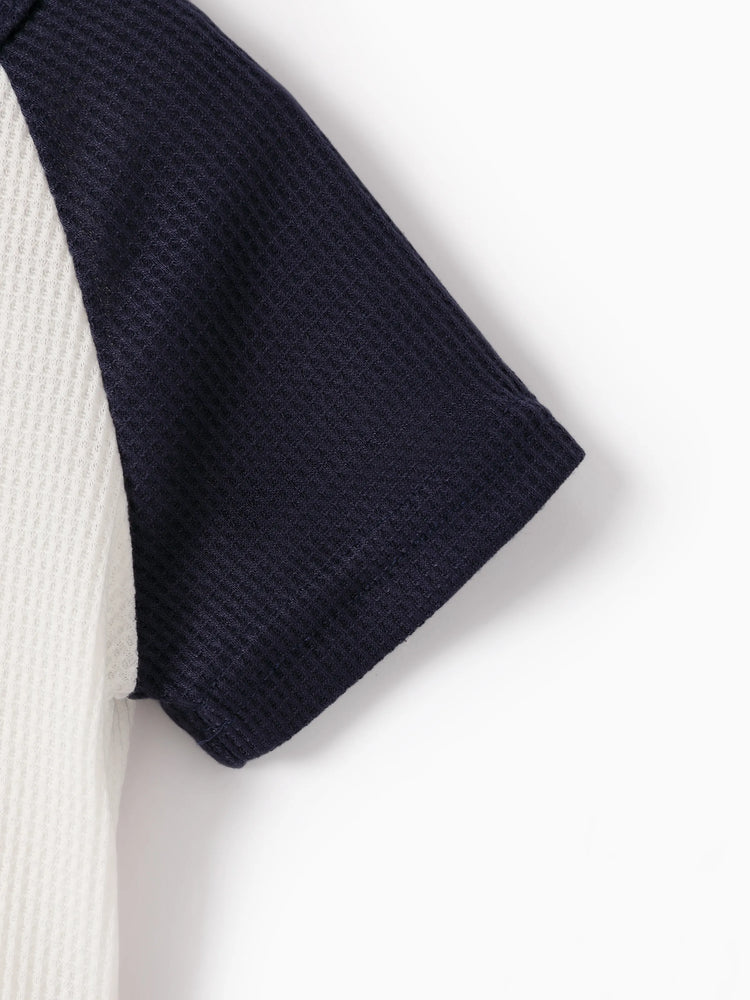 2-teiliges T-Shirt mit Raglanärmeln in Waffelmuster und einfarbigen Shorts für Kleinkinder und Jungen dunkelblau