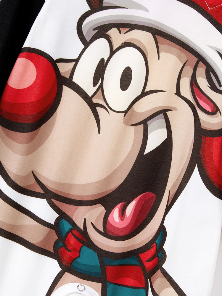 Christmas Pajamas Outfits Matching for Family Raglan Sleeves Quirky Reindeer Graphic Plaid Pants Pajamas Sets BlackandWhite