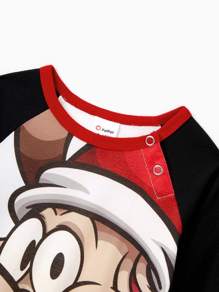 Christmas Pajamas Outfits Matching for Family Raglan Sleeves Quirky Reindeer Graphic Plaid Pants Pajamas Sets BlackandWhite