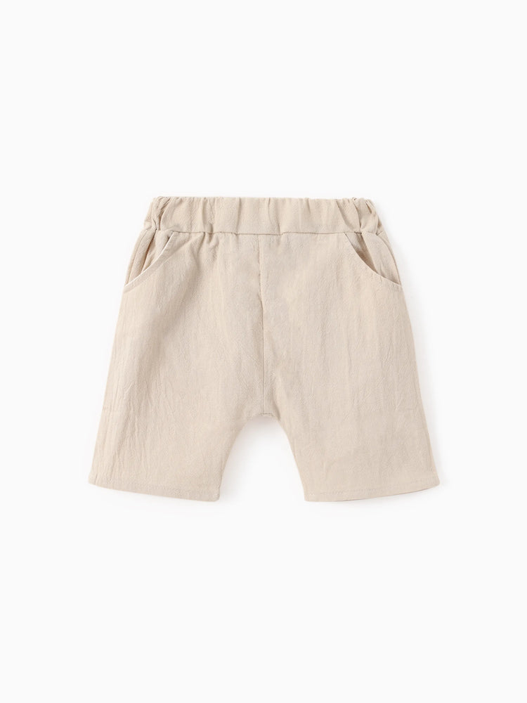 2pcs Baby Boy 100% Cotton Short-sleeve All Over Feather Print Button Up Shirt and Solid Shorts Set Yellow