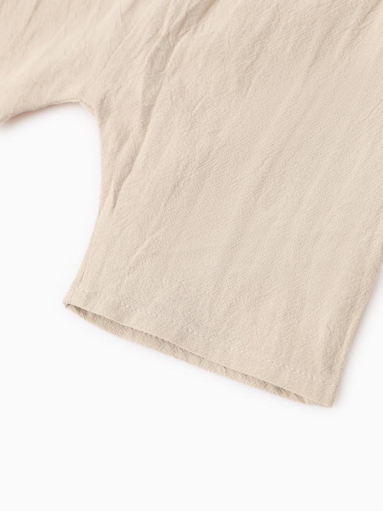 2pcs Baby Boy 100% Cotton Short-sleeve All Over Feather Print Button Up Shirt and Solid Shorts Set Yellow