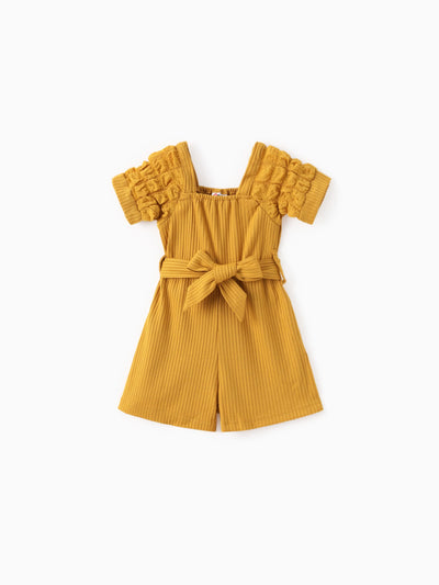 Baby Girl Puff-sleeve Solid Color Jumpsuit Ginger-2