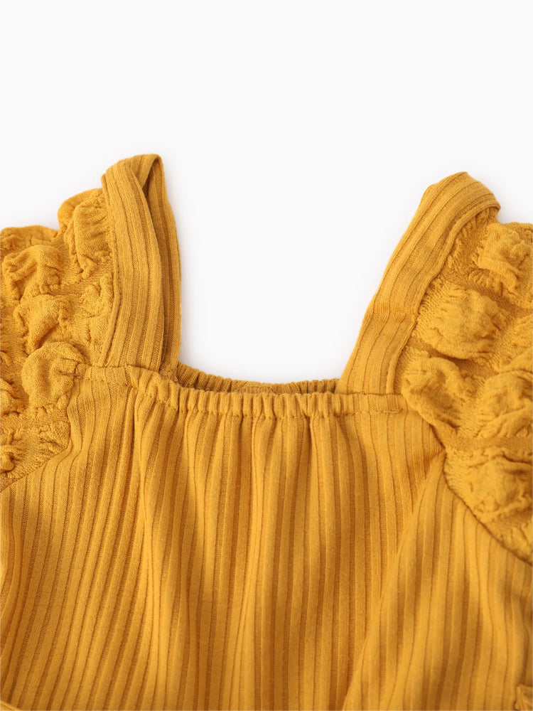 Baby Girl Puff-sleeve Solid Color Jumpsuit Ginger-2