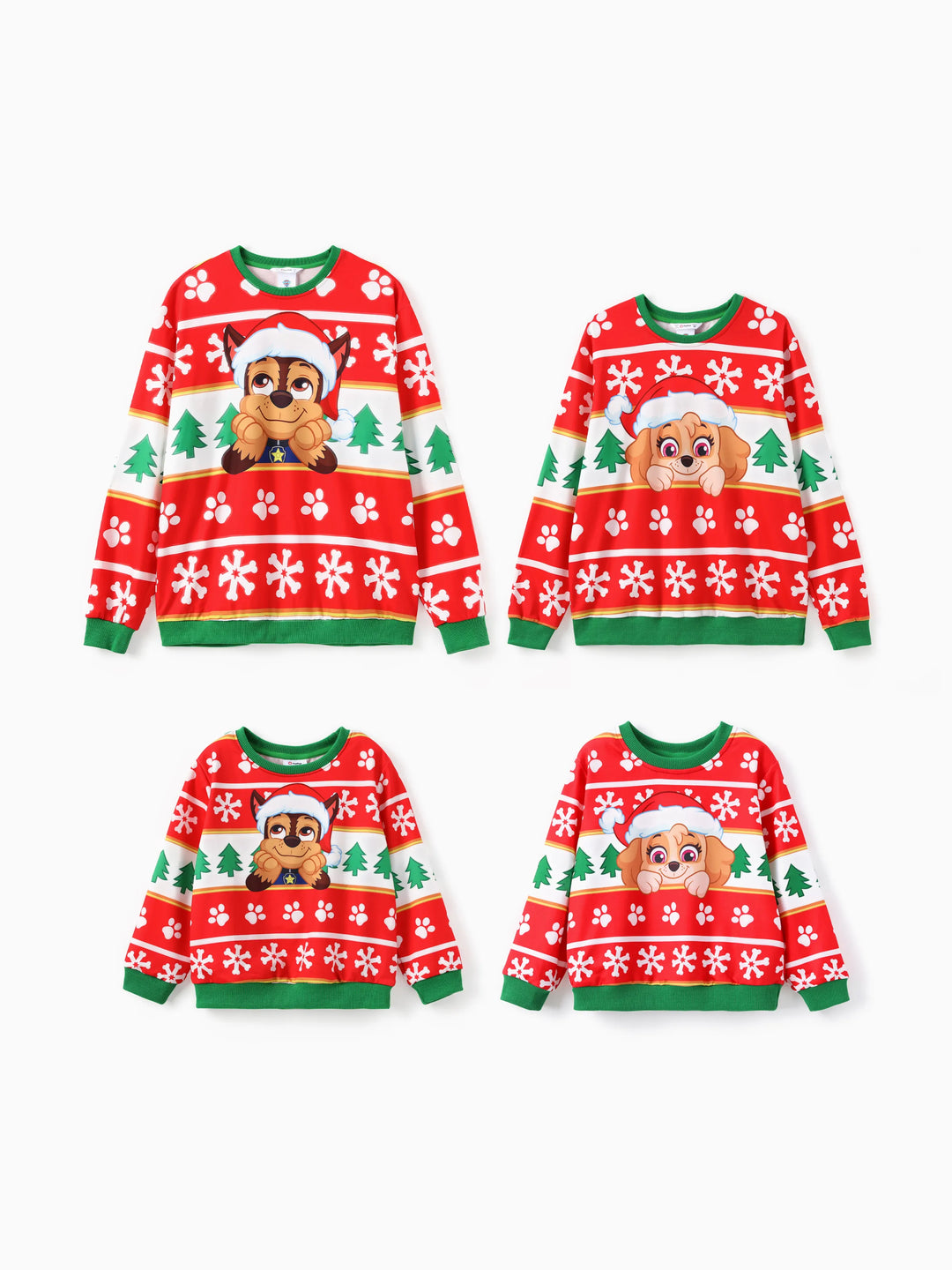 PAW Patrol Family passende Weihnachtsjagd und Skye mit Weihnachtsmannmütze Schneeflockenmuster Sweatshirt  rot