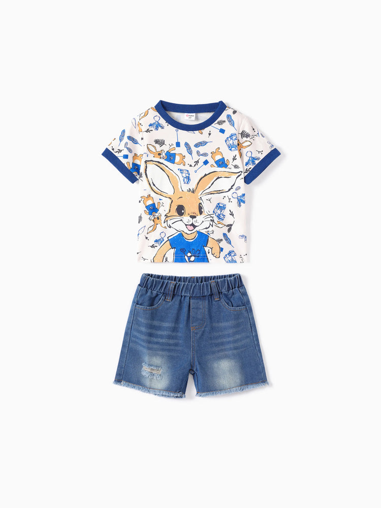 Ensemble 2 pièces pour tout-petit garçon de Pâques avec motif animalier enfantin et trou DENIMBLUE