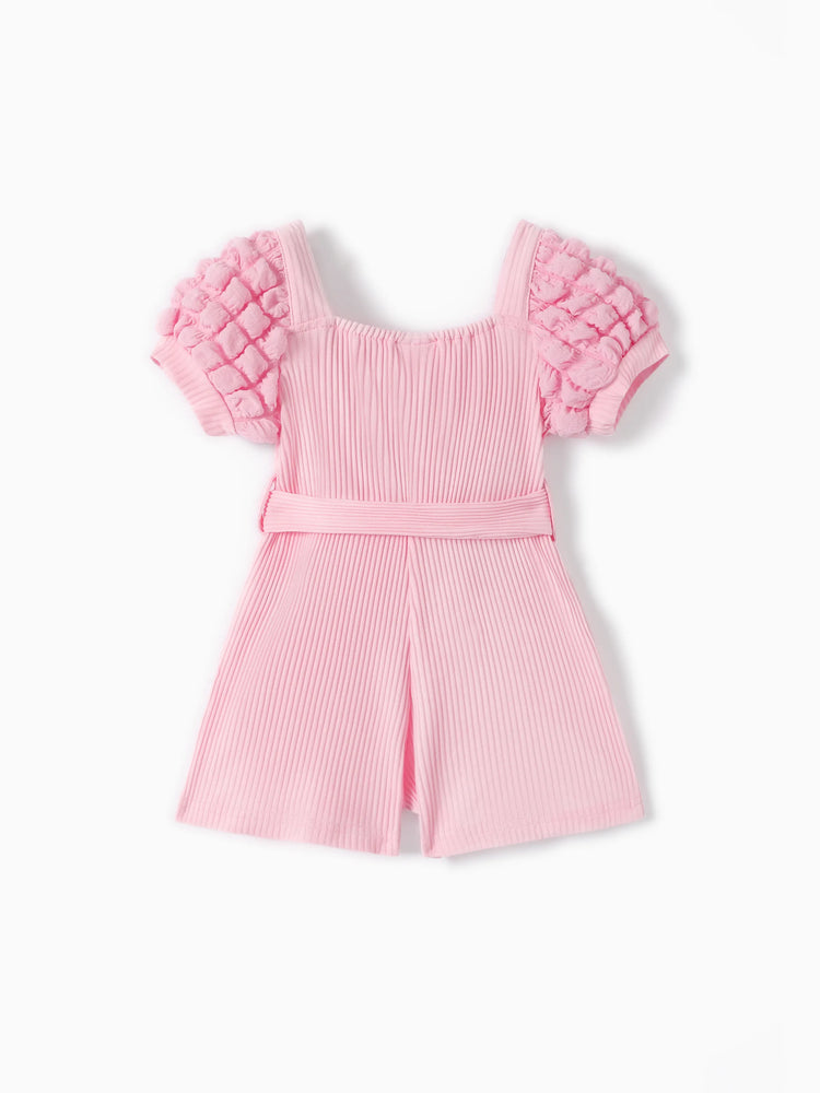Combinaison bébé fille à manches bouffantes de couleur unie rose