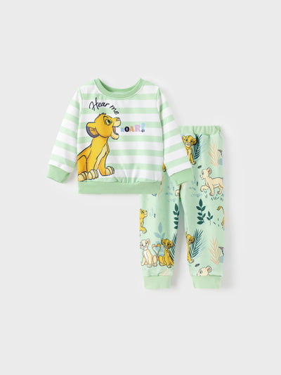 Disney Lion King Baby/Toddler Boy 2pcs Simba Pattern Striped Sweatshirt And Pants Set Light Green