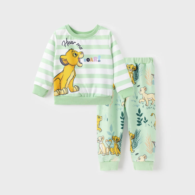 Disney Lion King Baby/Toddler Boy 2pcs Simba Pattern Striped Sweatshirt And Pants Set Light Green
