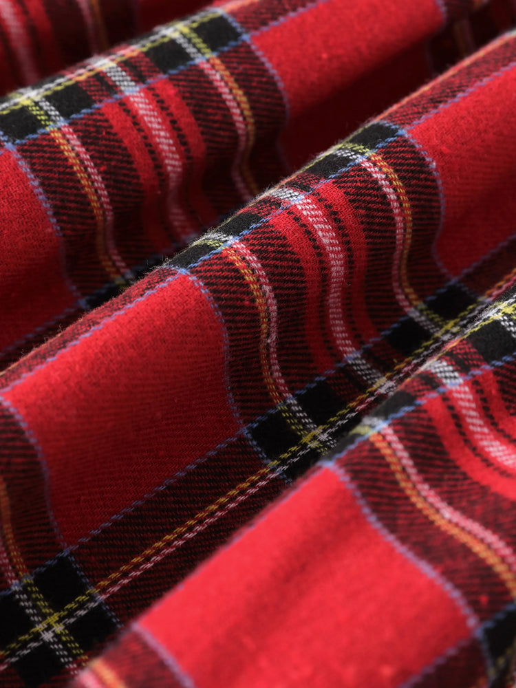 Robe de Noël à volants et imprimé quadrillé pour petite fille avec bandeau rouge