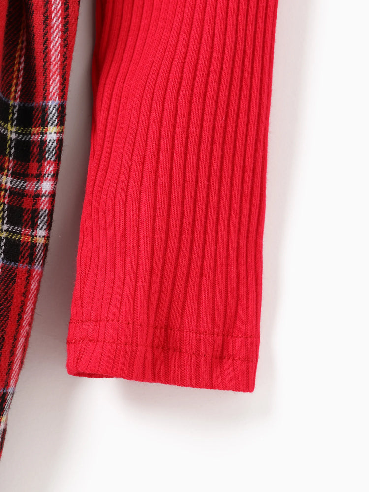 Robe de Noël à volants et imprimé quadrillé pour petite fille avec bandeau rouge