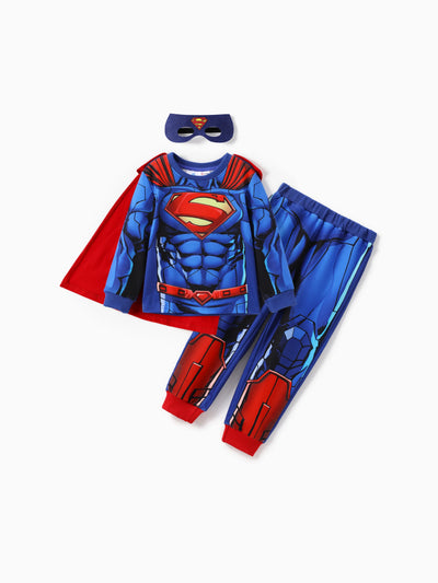 Justice League Toddler Boy Superman/Batman 3-teiliges Cosplay-Kostüm mit abnehmbarem Umhang-Set blau
