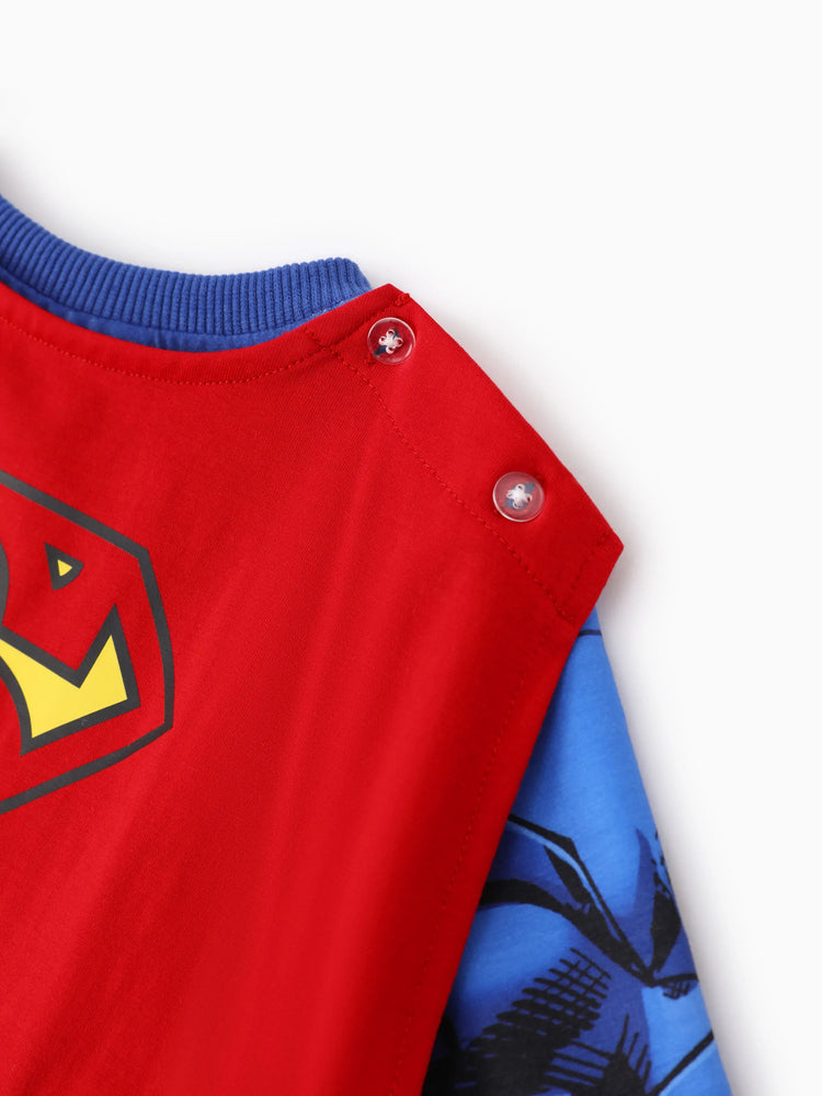 Justice League Toddler Boy Superman/Batman 3pcs Cosplay Costume with Removable Cloak Set Blue