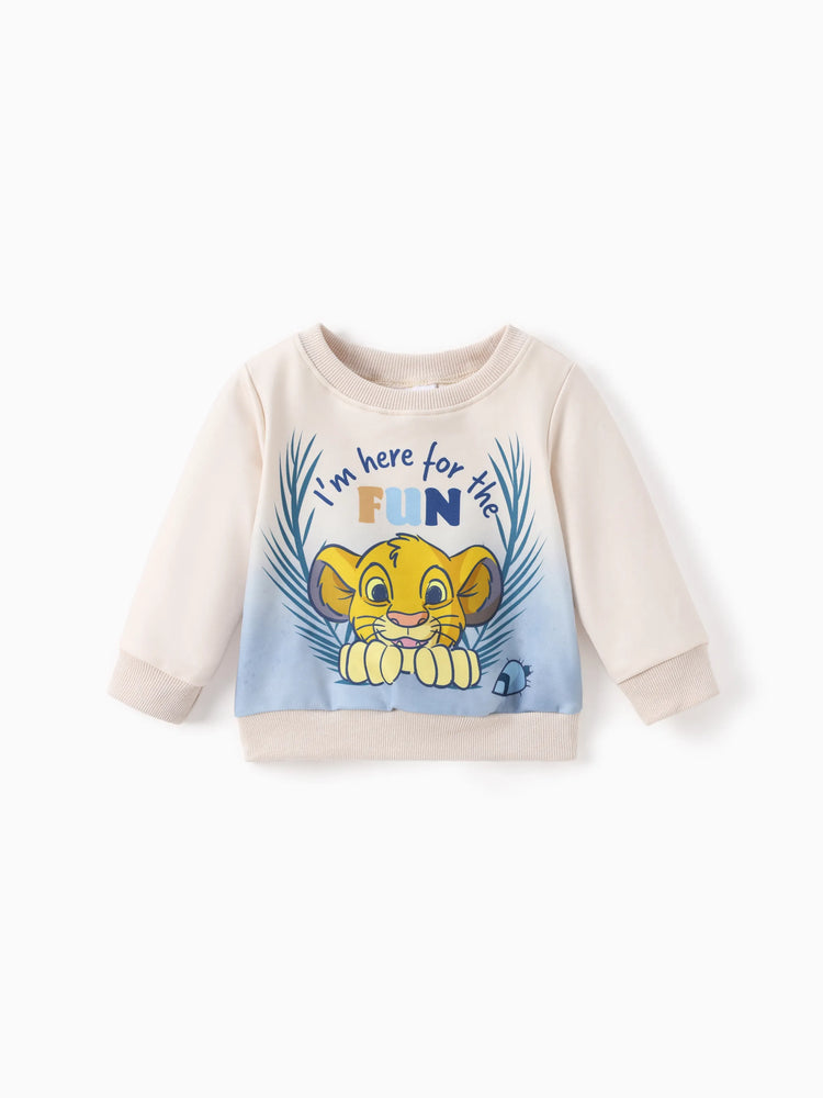 Ensemble 2 pièces sweat-shirt et pantalon rayés à motif Simba pour bébé/petit garçon Disney Le Roi Lion, abricot