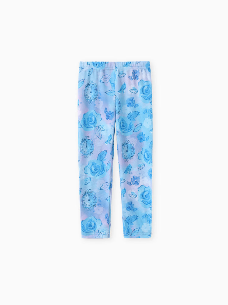 Disney Princess Toddler Girl 2pcs Cinderella Floral Gradient Drop-shoulder Hoodie with Leggings Set Blue