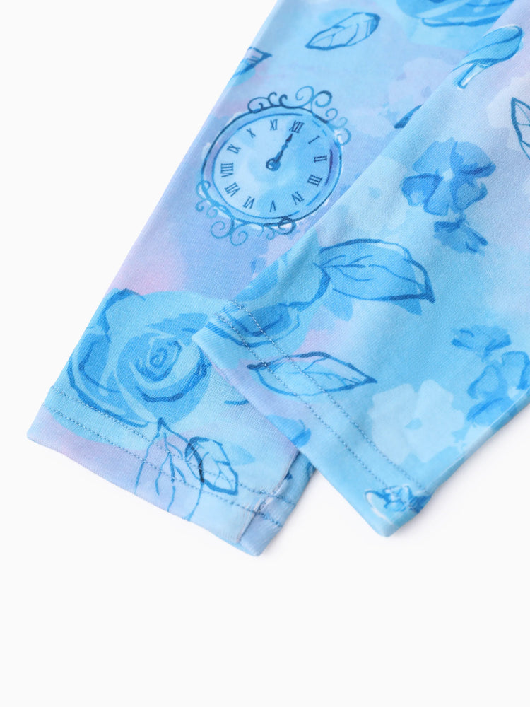 Disney Princess Toddler Girl 2pcs Cinderella Floral Gradient Drop-shoulder Hoodie with Leggings Set Blue