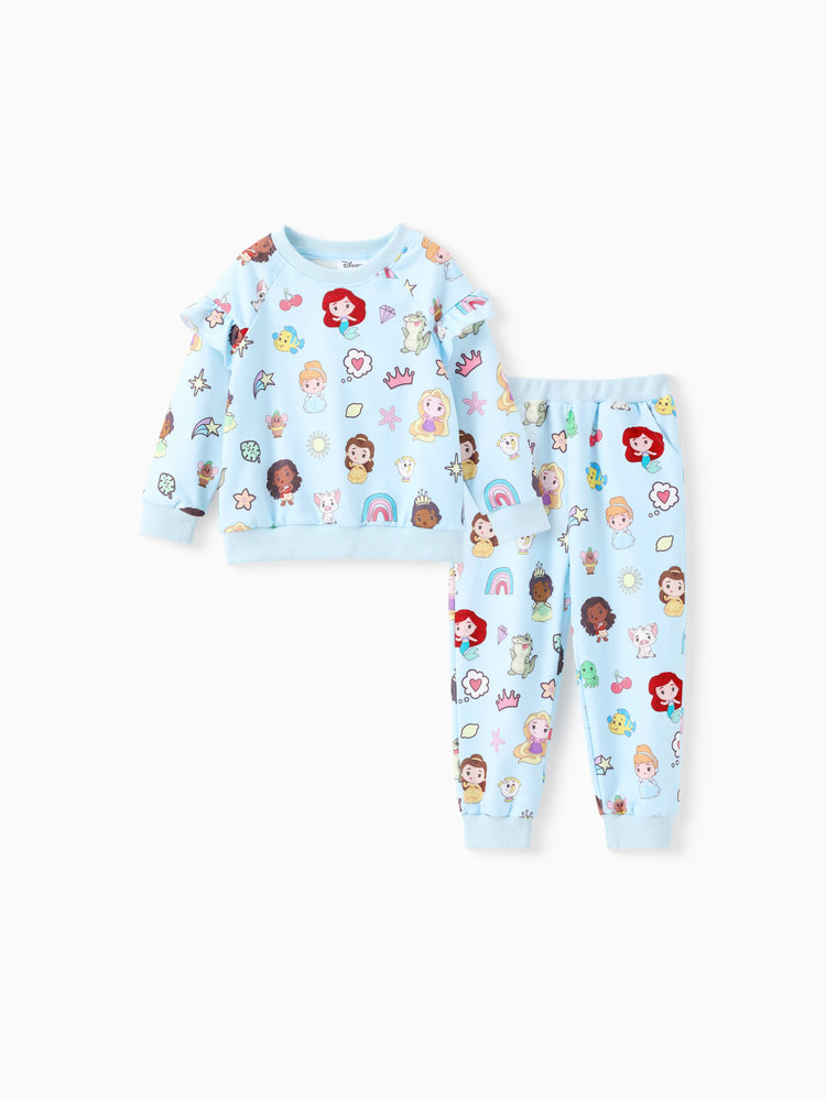 Ensemble 2 pièces sweat-shirt et pantalon à volants pour petite fille Disney Princess, bleu clair