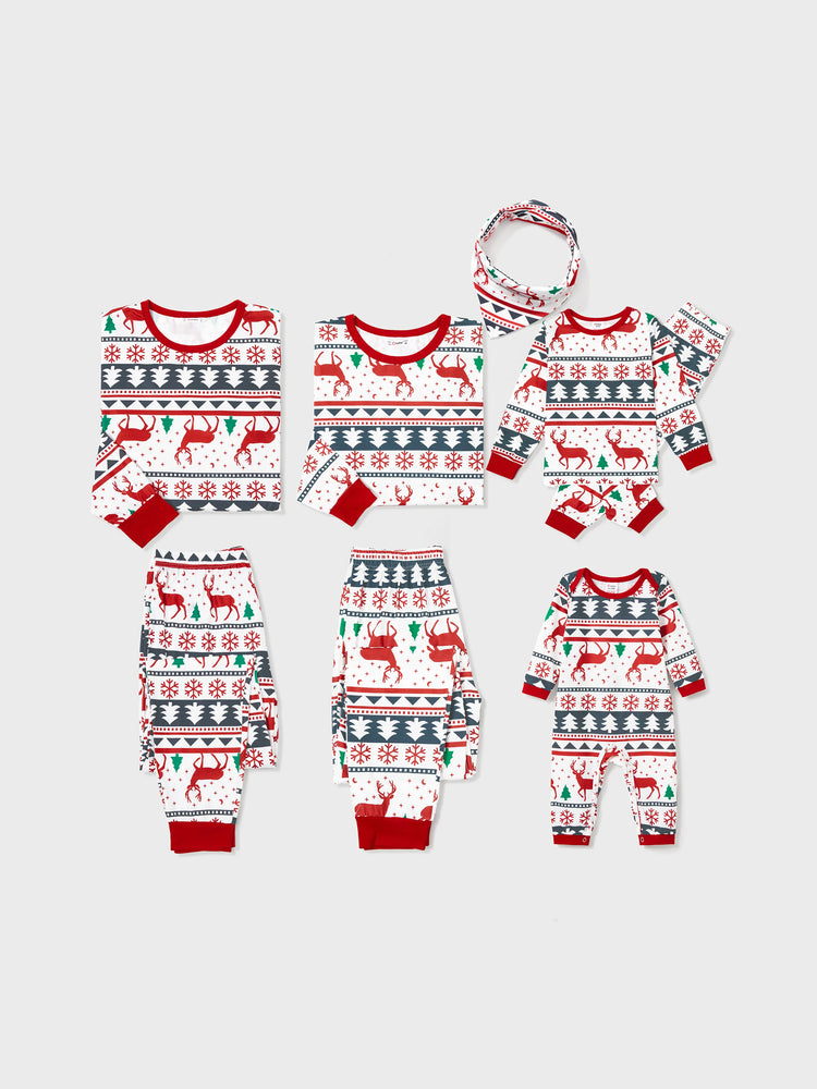 Pyjama de Noël familial à manches longues et imprimé renne avec chaussettes de Noël (certifié SGS) Rouge et blanc