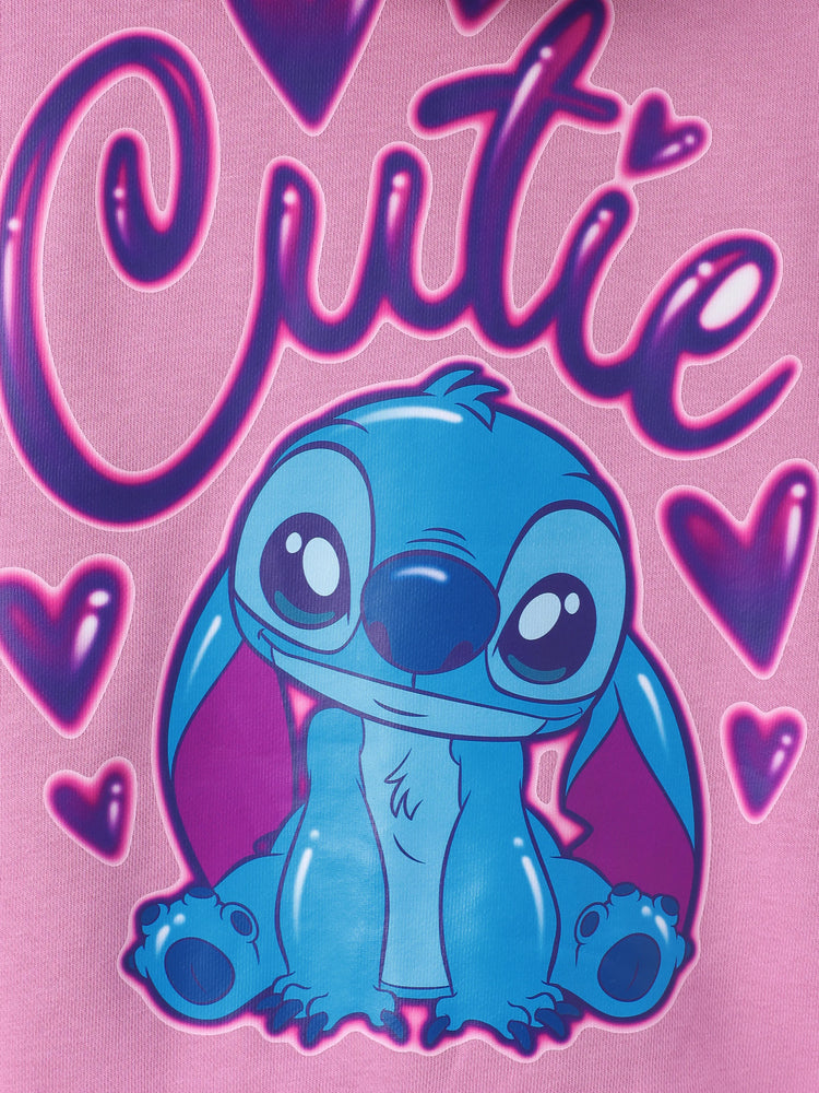 Disney Stitch Kid GIrl 1pc Cotton Character Heart Pattern Hooded Zipper Jacket Pink purple
