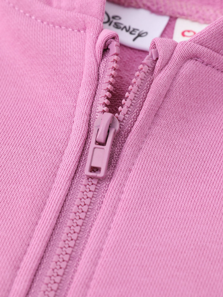 Disney Stitch Kid GIrl 1pc Cotton Character Heart Pattern Hooded Zipper Jacket Pink purple