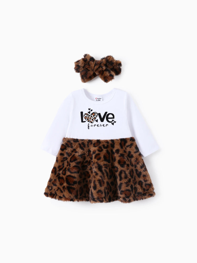 Ensemble 3 pièces pour bébé fille, 95 % coton, manches longues, imprimé léopard, robe polaire et cardigan avec bandeau, kaki