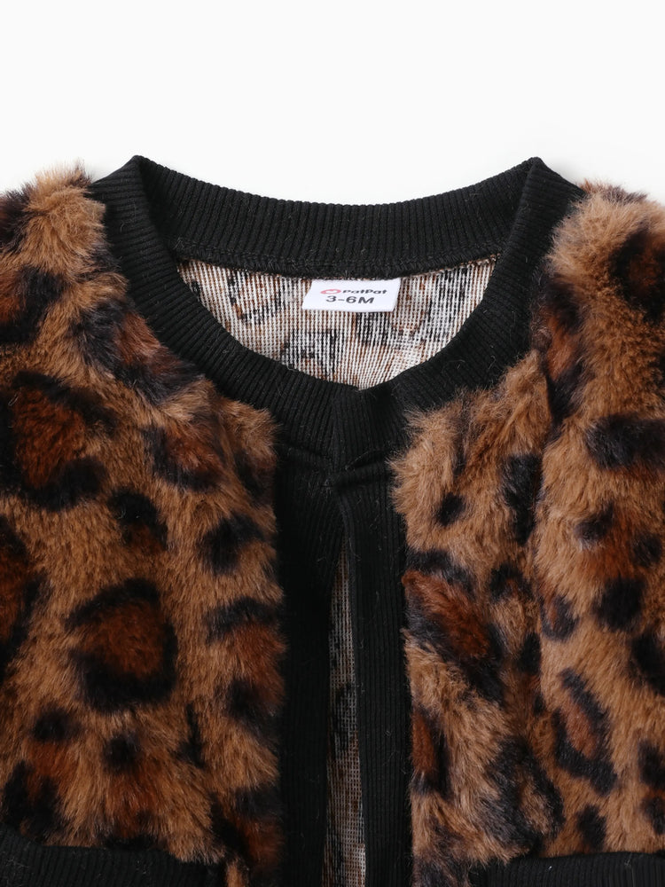 Ensemble 3 pièces pour bébé fille, 95 % coton, manches longues, imprimé léopard, robe polaire et cardigan avec bandeau, kaki