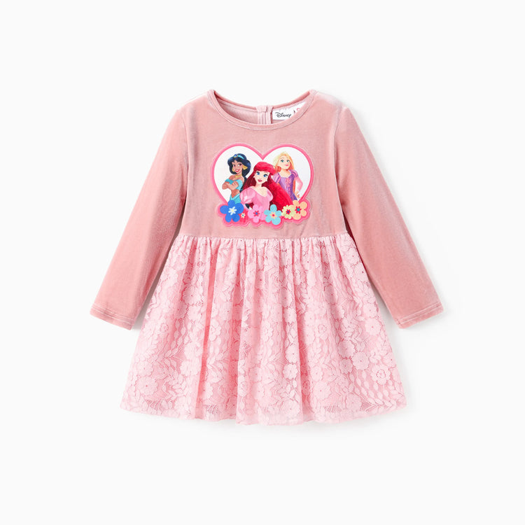 Robe en tulle fleurie en velours brodée rose pour petite fille Princesse Disney Ariel/Jasmine/Raiponce