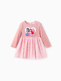 Robe en tulle fleurie en velours brodée rose pour petite fille Princesse Disney Ariel/Jasmine/Raiponce