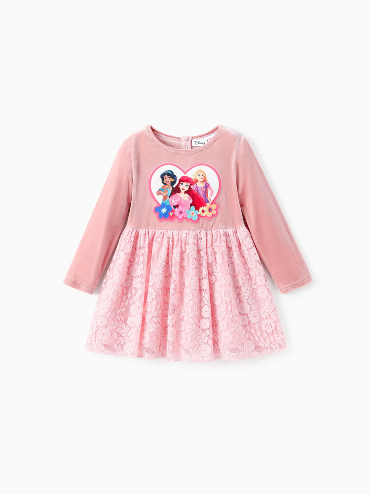 Robe en tulle fleurie en velours brodée rose pour petite fille Princesse Disney Ariel/Jasmine/Raiponce