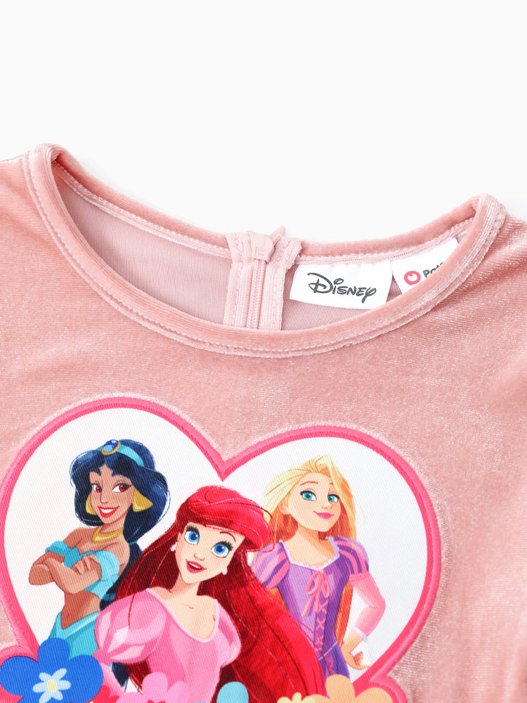 Robe en tulle fleurie en velours brodée rose pour petite fille Princesse Disney Ariel/Jasmine/Raiponce