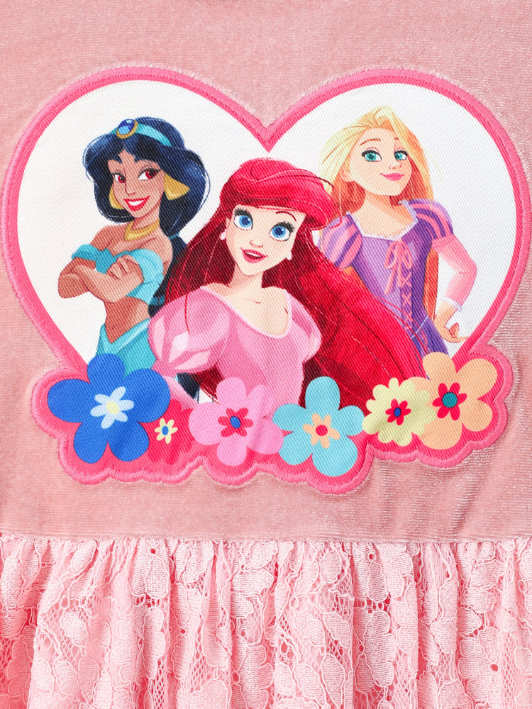 Robe en tulle fleurie en velours brodée rose pour petite fille Princesse Disney Ariel/Jasmine/Raiponce