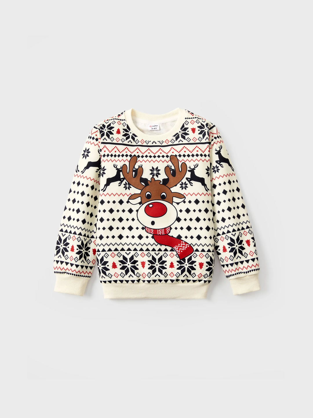 Sweat-shirt de Noël à manches longues et grand motif renne beige