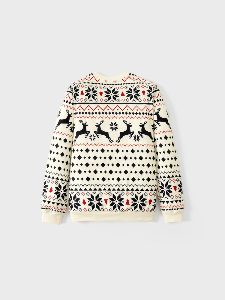 Christmas Reindeer Sweatshirt Big Graphic Long Sleeves Tops Beige